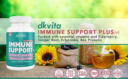 DK Vita 9 in 1 Immune Support Supplement - Elderberry, Zinc, Vitamin C, Echinacea, Goldenseal, Ginger Root, Bee Propolis, Garlic Extract - Two Month Supply - 60 Capsules