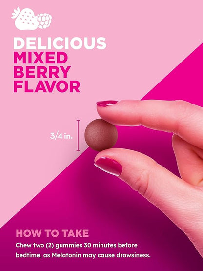 PINK Melatonin Gummies for Adults | 10mg | Max Potency | Mixed Berry Flavor | Vegan, Non-GMO & Gluten Free Supplement
