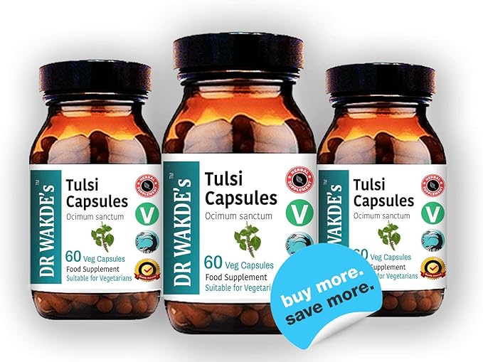 DR WAKDE'S Tulsi Capsules (Holy Basil, Ocimum Sanctum, 60 Veg Caps, Plant-Based Supplement, Ayurvedic Herb, All Natural, Vegan)