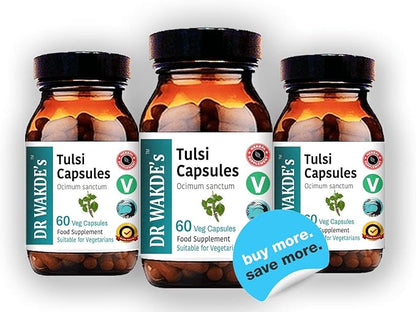 DR WAKDE'S Tulsi Capsules (Holy Basil, Ocimum Sanctum, 60 Veg Caps, Plant-Based Supplement, Ayurvedic Herb, All Natural, Vegan)