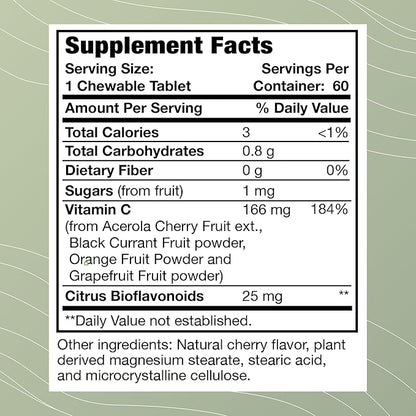 Optimal Health Systems Whole C Chewable | Potent Vitamin C from Whole Foods | Acerola Cherry, Orange Fruit, & Black Currant + Bioflavenoids | 60 Tablets