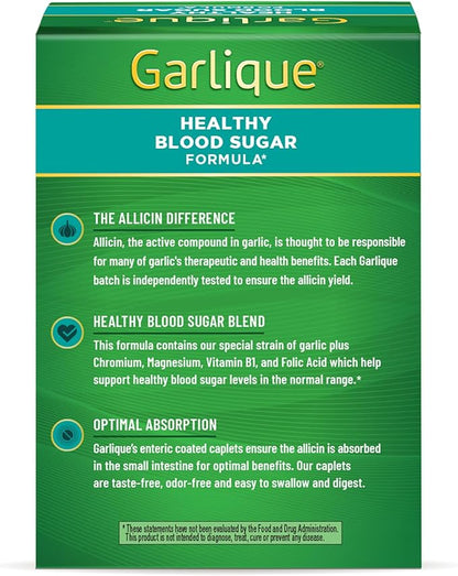 Garlique Garlic Extract Supplement, Healthy Blood Sugar Formula, 6000 mcg allicin, Odorless & Vegan, 60 Caplets