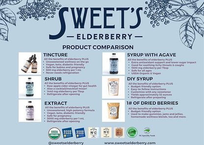 Sweet's Elderberry Organic Shrub | USDA Organic | Digestive & Immune Support | Versatile Drinking Vinegar | Mocktail Mixer | 16 oz Recyclable Bottle