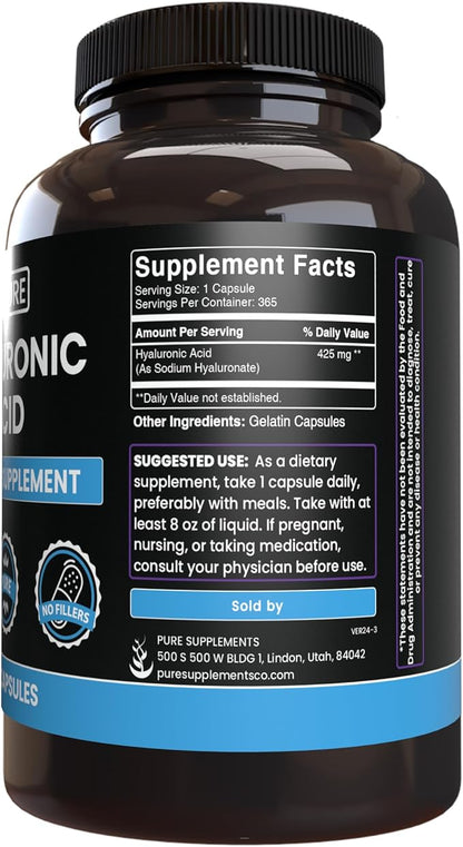 Pure Original Ingredients Hyaluronic Acid (365 Capsules) No Magnesium Or Rice Fillers, Always Pure, Lab Verified