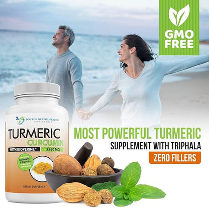Turmeric Curcumin Supplement - 2250mg/d - Veggie Caps - 95% Curcuminoids with Black Pepper Extract (Bioperine) - 750mg Capsules - 100% Organic - Most Powerful Turmeric (Pack of 2)
