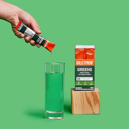 Bulletproof Greens, 8.4 Ounces, Daily Greens Powder for Daily Wellness, 35 Superfoods, and 15 Count Greens Packets Bundle