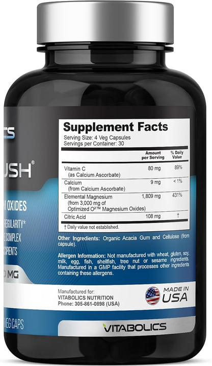 Mag Flush Magnesium Oxide Capsules 750mg 120 Vcaps - Oxygenated Magnesium Oxide Supplement for Constipation Relief, Colon Cleanse, Laxative and Digestion Support for Women and Men