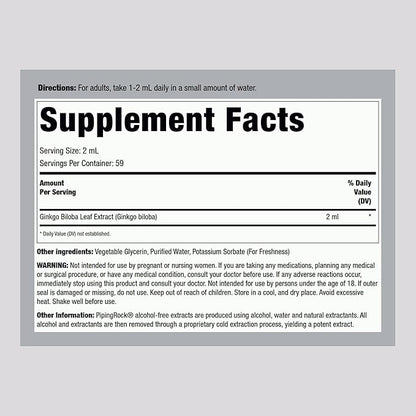 Piping Rock Ginkgo Biloba Supplements | 4 fl oz Tincture | Premium Liquid Herbal Extract | Certified Botanical | Non GMO, Gluten Free
