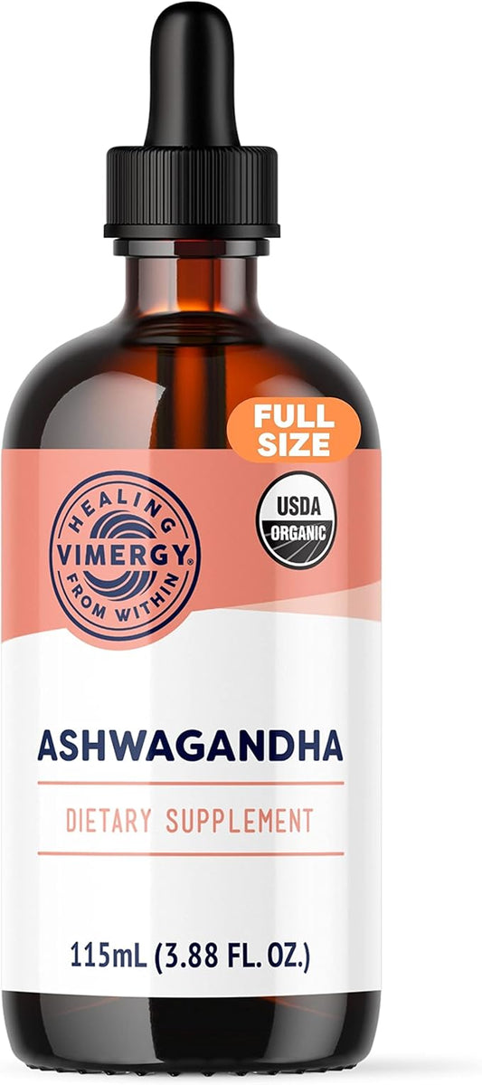 Vimergy USDA Organic Ashwagandha Liquid Extract, 57 Servings –Stress Supplement Drops – Adaptogen - Supports Cognitive Function – Sleep Support – Alcohol-Free, Non-GMO, Vegan & Paleo Friendly (115 ml)