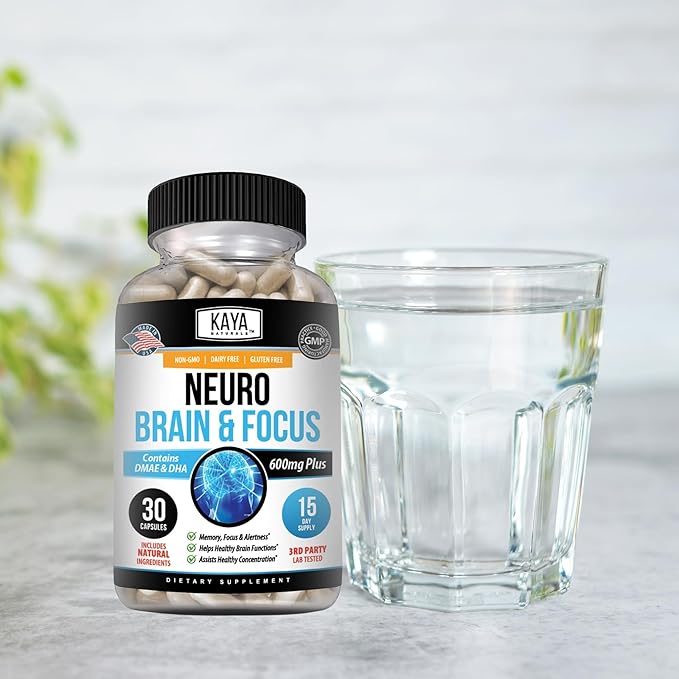 Kaya Naturals - Neuro Brain for Memory & Focus - Nootropic Energy Capsule - Nootropic Brain Support Supplement - Focus & Concentration & Learning Accuracy - Cognitive Function - 30 Count