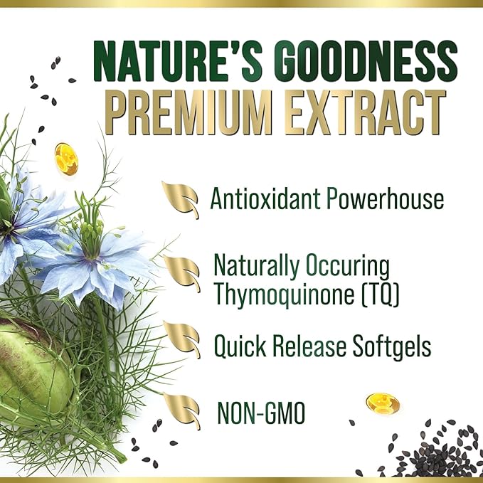 Black Seed Oil Softgels 1000mg - Premium Nigella Sativa Blackseed, Pure Natural Black Cumin Seed Oil & Antioxidant for Skin & Immune Support - Non GMO, Bottled in USA Supplement - 60 Softgels