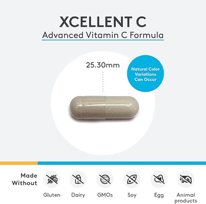XYMOGEN Xcellent C - High Dose Vitamin C Supplement with BioPerine for Enhanced Absorption - Buffered to Minimize GI Upset - Immune Support + Antioxidants Supplement (120 Pills)