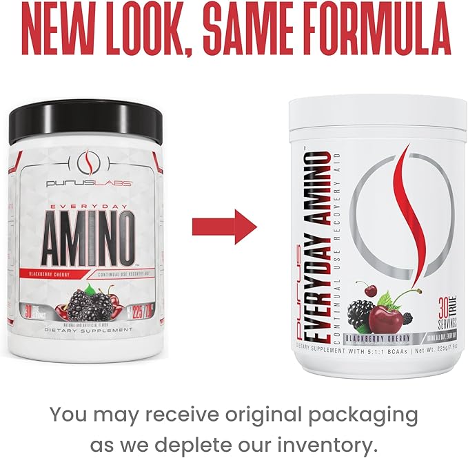 Purus Labs Everyday Amino BCAA Powder | Amino Acids for Muscle Hydration & Recovery | Sugar Free & Gluten Free | 30 Servings (BlackBerry Cherry)
