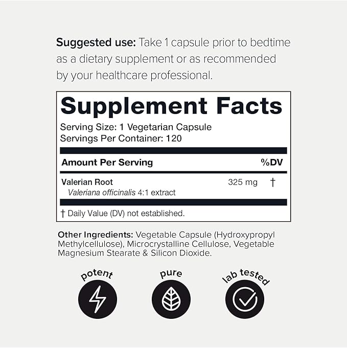 Valerian Root Capsules - Ultra High Potency 4:1 Extract - Highly Concentrated - Third-Party Lab Tested - 120 Capsules