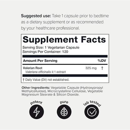 Valerian Root Capsules - Ultra High Potency 4:1 Extract - Highly Concentrated - Third-Party Lab Tested - 120 Capsules