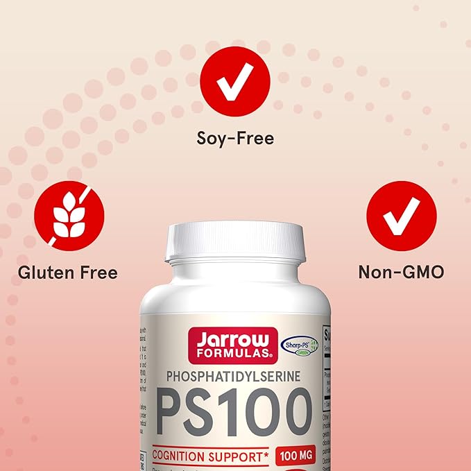 Jarrow Formulas PS100 Phosphatidylserine 100 mg, Dietary Supplement for Brain Health and Cognition Support, 30 Softgels, 10-30 Day Supply