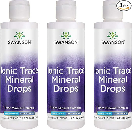Swanson Concentrace Trace Mineral Drops 8oz-Complete Mineral Complex for Energy, Hydration, & Electrolyte Balance Over 72 High Absorption Ionic Minerals Such As Magnesium, Potassium, Calcium (3 Pack)