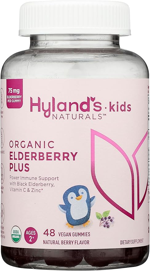 Hyland's Kids Organic Elderberry Plus Gummies, Organic Black Elderberry with ZINC and Vitamin C, Immune Support for Children, 48 Vegan Gummies
