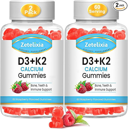 Sugar-Free Vitamin D3 K2 Gummies, Vitamin D3 2000 IU, K2 (MK7) 120mcg, Calcium 600 mg with Vitamin D3, Support Bone & Immune Health, Vegan, Gluten Free, 120 Count, 2 Packs