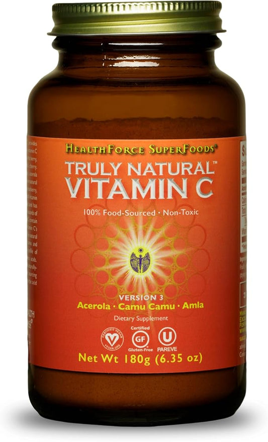 HEALTHFORCE SUPERFOODS Truly Natural Vitamin C - Immune Support Supplement with Camu Camu Berry - Vitamin C Supplement for Immune Health - Vegan, Non-GMO - 180 Grams, 30 Servings