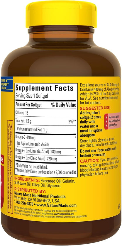 Nature Made Triple Omega 3 6 9 Supplements, Flaxseed, Safflower & Olive Oils, Fish Free Omega 3 Fatty Acid Supplement, 150 Softgels, 75 Day Supply