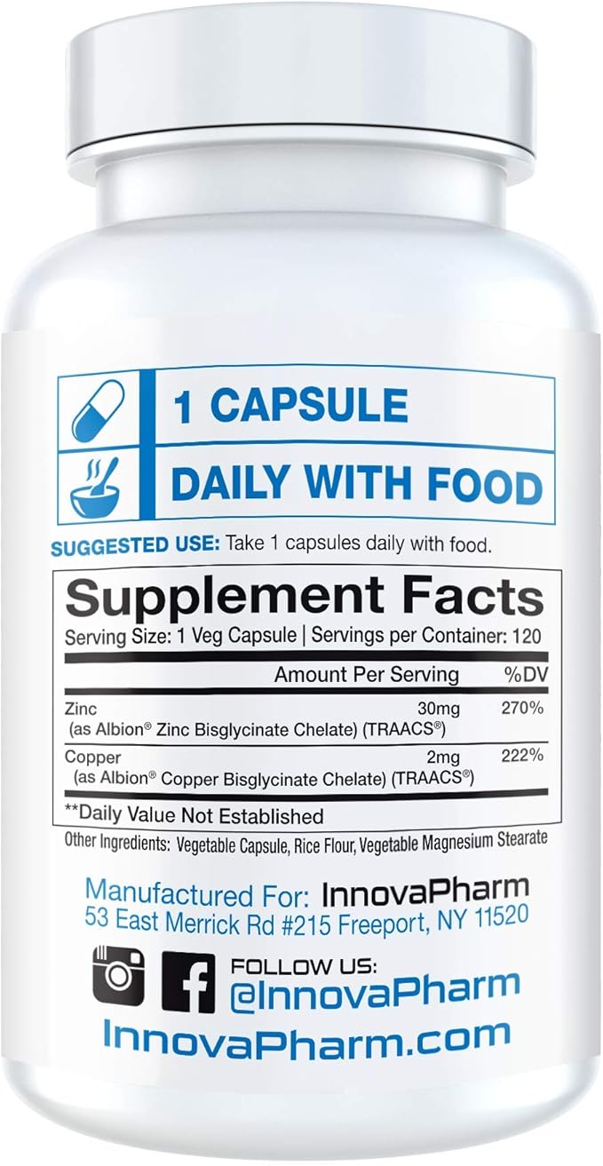 InnovaPharm ZINC CHELATE + Copper CHELATE - 120 Veg caps