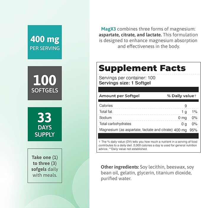 Nutra Mag X3 Triple Magnesium Complex –Super Calm Stress Relief & Cortisol Reducer, Magnesium Aspartate, Citrate & Lactate Formula for Nerve Health & Wellness Best Magnesium Supplement for Women & Men