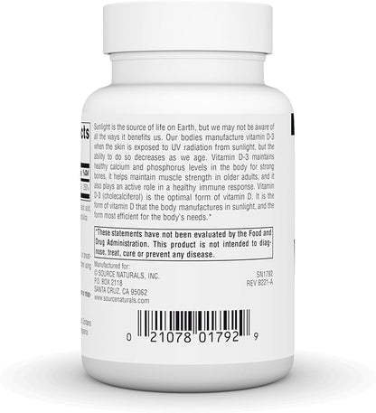 Source Naturals Vitamin D-3 Supports Bioactve Form for Bone & Immune Health 1000 iu (25 mcg) -200 Tablets