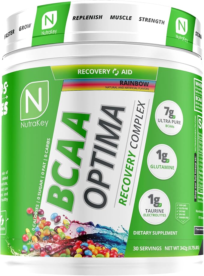 NutraKey BCAA Optima Post Workout Recovery Complex, No Sugar, No Carb, Recovery Aid, Rainbow