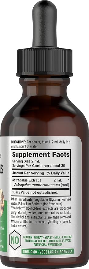 Horbäach Astragalus Root Extract Liquid | 2 fl oz | Alcohol Free Tincture | Super Concentrated | Vegetarian, Non-GMO, Gluten Free Supplement