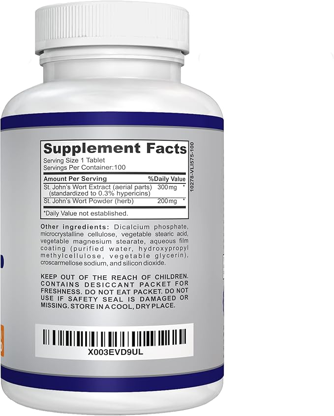 St. John's Wort 500mg (Tablets), Herbal Formulation, Vegan, Non-GMO, Up to 100 Days of Supply