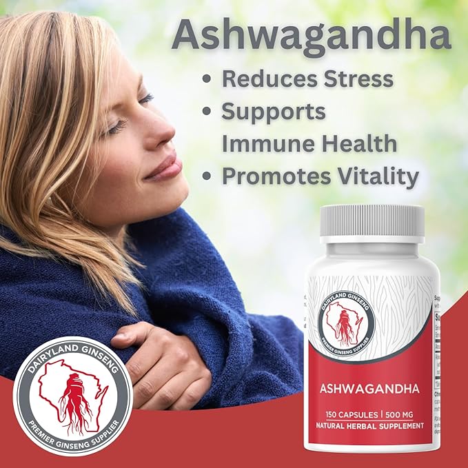 Dairyland Management Ashwagandha Capsules 150ct - 1000 mg per Serving Max Strength Ashwagandha Root Powder - Herbal Supplements and Extract