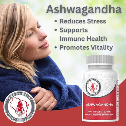 Dairyland Management Ashwagandha Capsules 150ct - 1000 mg per Serving Max Strength Ashwagandha Root Powder - Herbal Supplements and Extract