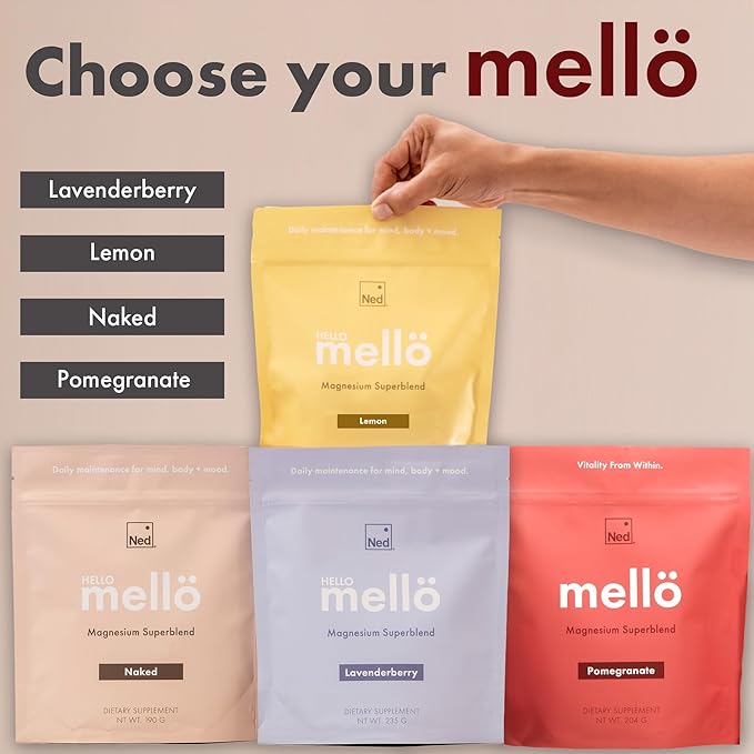 Mellö Magnesium Supplement Superblend Powder - Magnesium Glycinate with L-Theanine, GABA, and 70 Trace Minerals - Supports Sleep, Relaxation, Balanced Energy - Pomegranate Flavor, 30 Servings