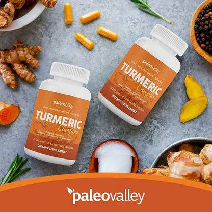 Paleovalley - Organic Turmeric Complex - Full Spectrum Organic Turmeric with Health-Supportive Superfoods - 56 Vegetarian Capsules - Support Joints, Immunity, Brain and Heart Health