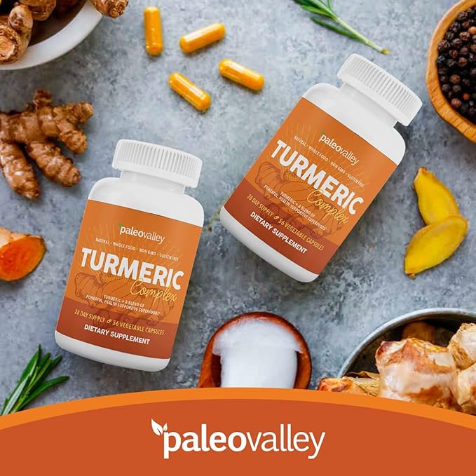 Paleovalley - Organic Turmeric Complex - Full Spectrum Organic Turmeric with Health-Supportive Superfoods - 56 Vegetarian Capsules - Support Joints, Immunity, Brain and Heart Health
