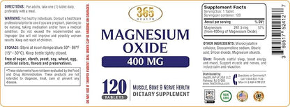 Magnesium 400mg [High Potency] Supplement – Magnesium Oxide for Immune Support, Muscle Recovery, Leg Cramps and Relaxation 120 Tablets-USA Made