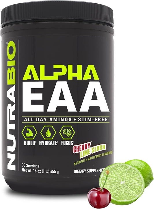 NutraBio Alpha EAA Hydration and Recovery Supplement - Full Spectrum EAA BCAA Matrix with Electrolytes, Nootropics, Coconut Water - Recovery, Energy, Focus, & Hydration Supplement (Cherry Lime Slush)