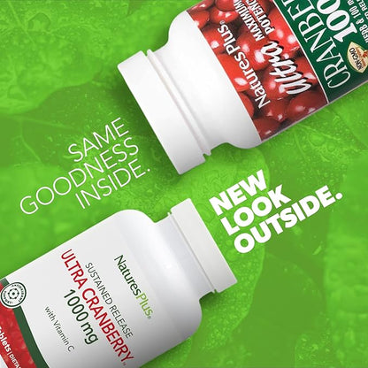 Natures Plus Ultra Cranberry 1000-180 Sustained Release Tablets, Pack of 2 - Supports a Healthy Urinary Tract - Non-GMO, Vegetarian, Gluten Free - 180 Total Servings