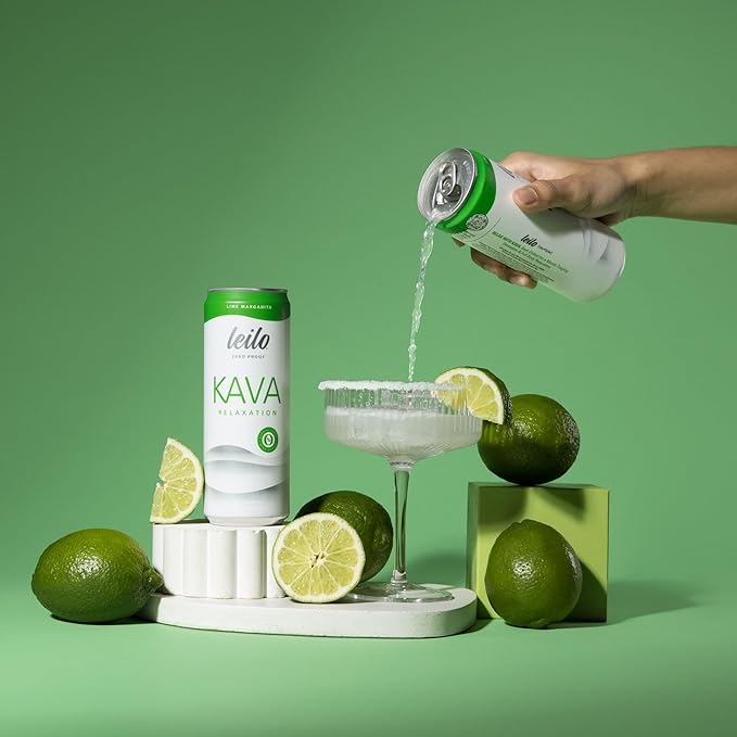 LEILO | Kava Powered Lime Margarita Mocktail Drink | 12-Pack - Sugar-Free & Non-ALC Functional Relaxation Support | 12 fl oz Cans (Pack of 12)