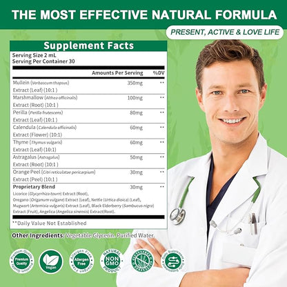 Mullein Leaf Extract Drops - 13-in-1 Botanical Extract Blend with Marshmallow Root for Wellness Support - Mullein Leaf Extract Supplement - Alcohol-Free Tincture, 2 fl oz, Apple