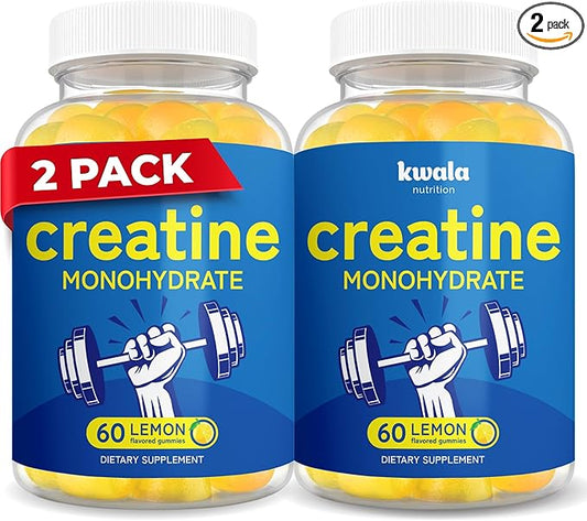Creatine Monohydrate Gummies for Men & Women - 5g Creatine Per 5 Gummies - 120 Count - Lemon Flavored - Vegan Creatine Chews - 2 Bottles (60 Creatine Gummies Per Bottle)