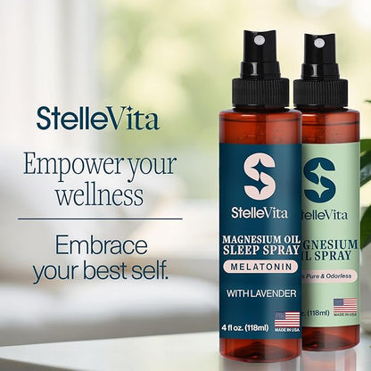 Magnesium Oil with Melatonin Sleep Spray and Lavender 4oz - Topical Melatonin & Magnesium Spray for Feet, Sleep and Relaxation 100% Natural Made in USA