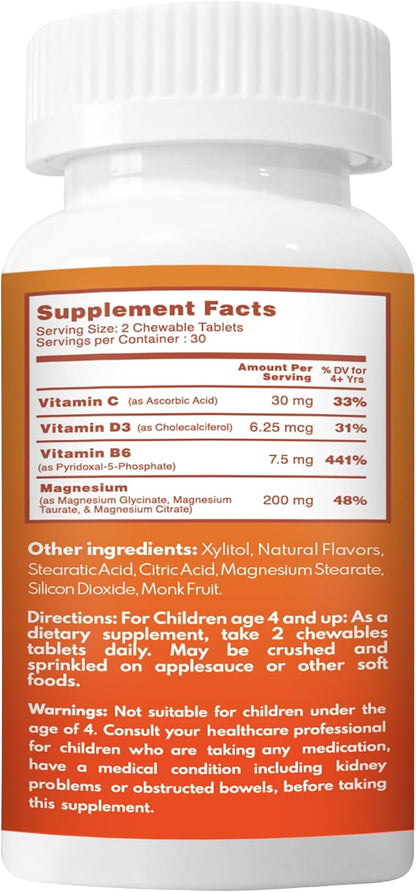 VAL Magnesium for Kids | High-Absorption Magnesium for Calm, Relaxation & Focus | Magnesium Glycinate, Citrate & Taurate | with Vitamin B6, D & C | Sugar-Free, Non-GMO | Vanilla | 60 Chewable Tablets