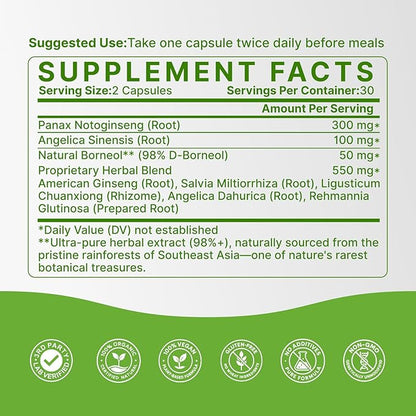 Women’s Cycle Ease - PMS and Menstrual Support Inspired by Chinese Herbal Wisdom for Hormonal Balance & Inner Calm - with Dong Quai & Notoginseng - Made in USA - 60 Vegan Capsules