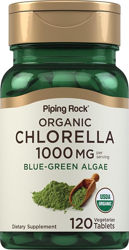 Piping Rock Chlorella | 1000mg | 120 Tablets | Blue-Green Algae | Broken Cell Wall Organic | Non-GMO, Gluten Free Supplement