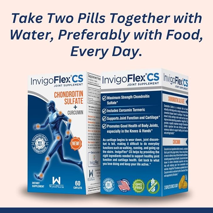 INVIGOFLEX® CS - Chondroitin Sulfate with Turmeric Curcumin Non GMO for Knee, Hand, Back & Hip Premium Joint Supplement