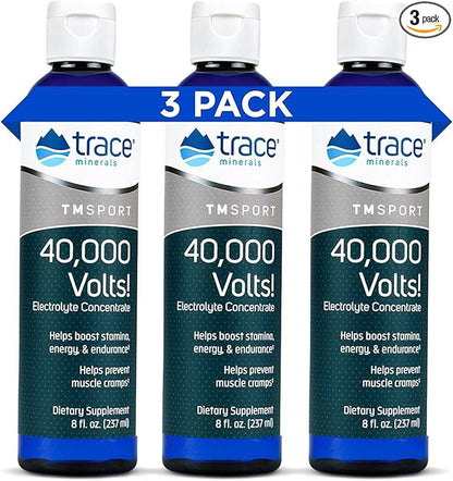 Trace Minerals 40,000 Volts - Concentrate Supplement Drops for Electrolyte Support - Support Muscle Health & Vitality - Workout Drink to Aid Hydration - 8 fl oz (Pack of 3) (144 Servings)