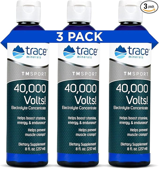 Trace Minerals 40,000 Volts - Concentrate Supplement Drops for Electrolyte Support - Support Muscle Health & Vitality - Workout Drink to Aid Hydration - 8 fl oz (Pack of 3) (144 Servings)