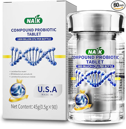 NAIK Probiotics 1800 Billion CFU - 10 Strains + Organic Prebiotics - Immune, Digestive & Gut Health - Supports Occasional Constipation, Diarrhea, Gas & Bloating - for Women & Men - 45ct